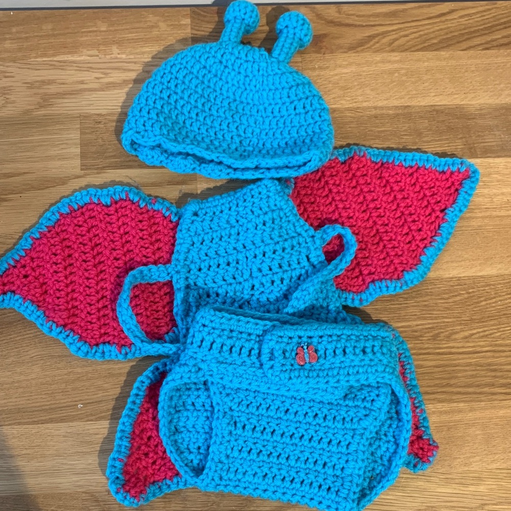 Handmade Blue and Pink Crochet Baby Butterfly Costume Set